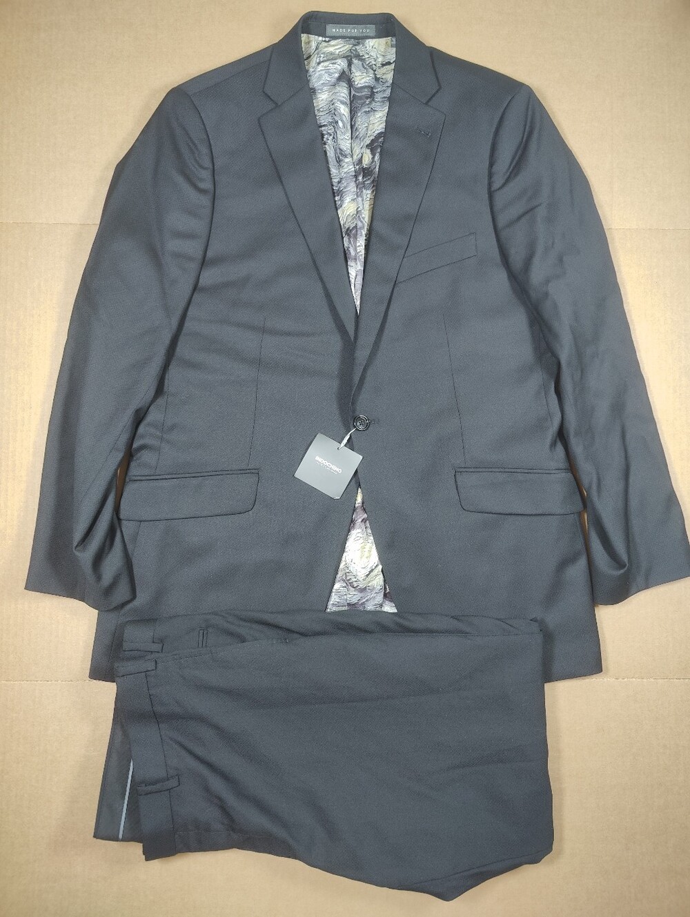NWT Indochino 100% Wool Black Textured 2 Piece Suit Size 42R (38Wx31L)